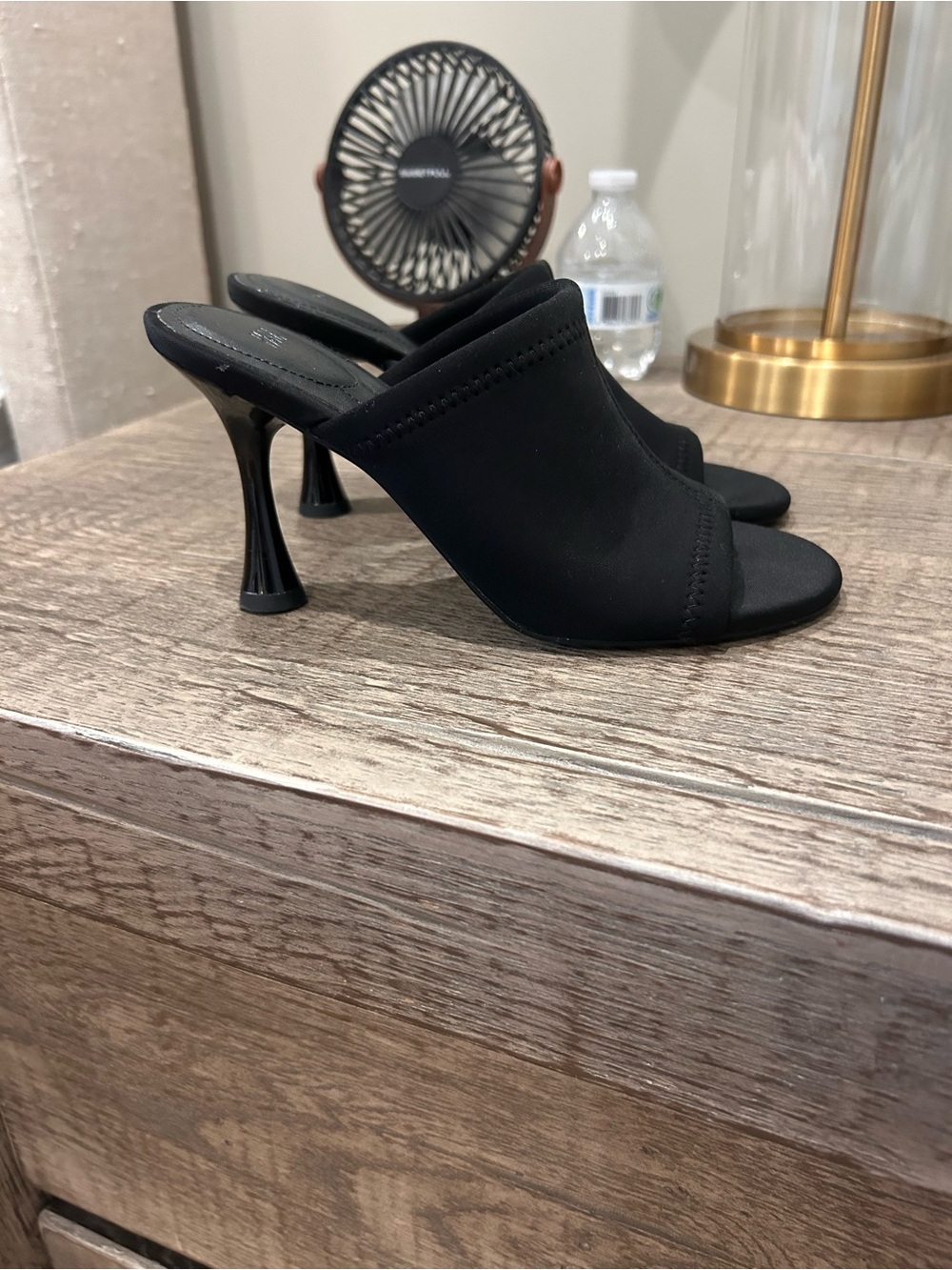 H&M Black Open-Toe Sculpted Heel Mules
